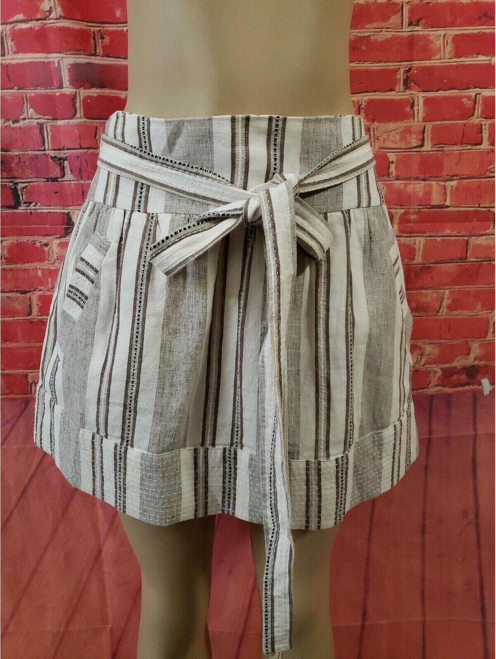 Bcbgeneration Striped lined Mini Skirt Women's Gray linen Belted Size 6 NEW